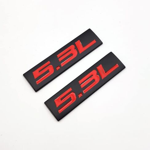 2X Chrome Metal 5.3L Logo Car Emblem Premium 3D 5.3 V8 Badge Auto Door Fender Sticker Side Wing Decal (5.3L,Black&Red) in Saudi Arabia