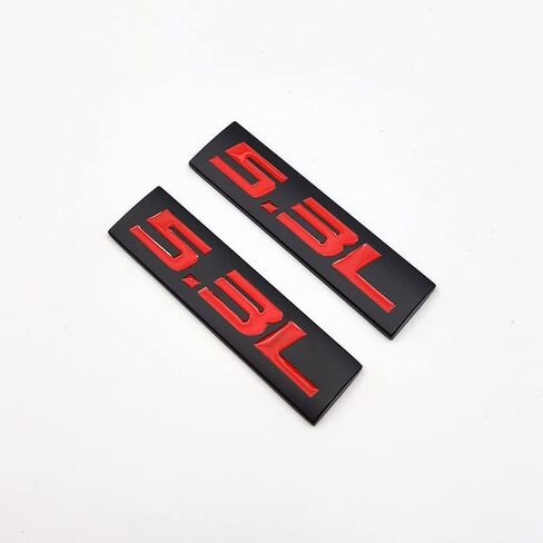 2X Chrome Metal 5.3L Logo Car Emblem Premium 3D 5.3 V8 Badge Auto Door Fender Sticker Side Wing Decal (5.3L,Black&Red) in Saudi Arabia