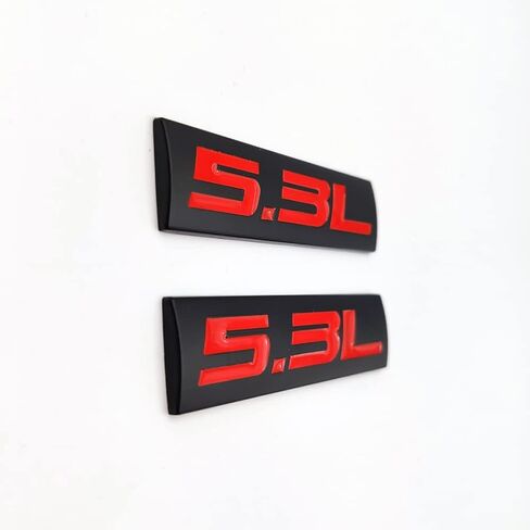 2X Chrome Metal 5.3L Logo Car Emblem Premium 3D 5.3 V8 Badge Auto Door Fender Sticker Side Wing Decal (5.3L,Black&Red) in Saudi Arabia