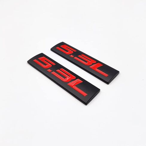 2X Chrome Metal 5.3L Logo Car Emblem Premium 3D 5.3 V8 Badge Auto Door Fender Sticker Side Wing Decal (5.3L,Black&Red) in Saudi Arabia