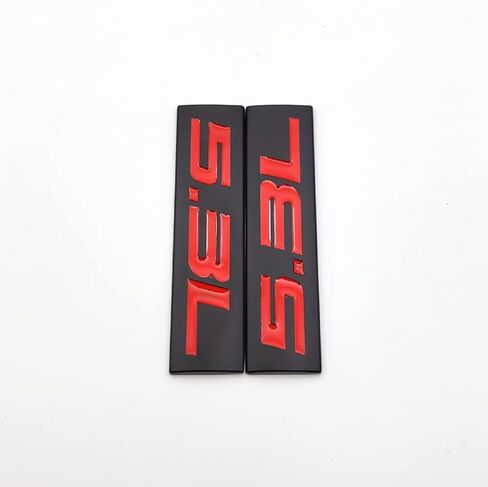 2X Chrome Metal 5.3L Logo Car Emblem Premium 3D 5.3 V8 Badge Auto Door Fender Sticker Side Wing Decal (5.3L,Black&Red) in Saudi Arabia