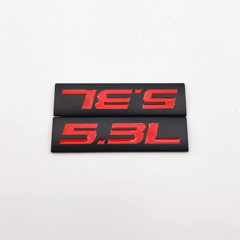 2X Chrome Metal 5.3L Logo Car Emblem Premium 3D 5.3 V8 Badge Auto Door Fender Sticker Side Wing Decal (5.3L,Black&Red) in Saudi Arabia