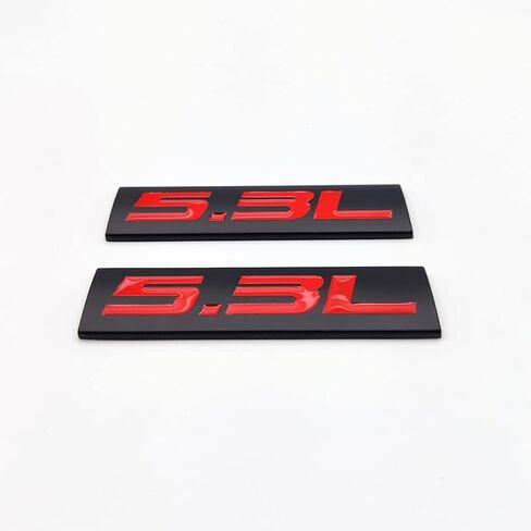 2X Chrome Metal 5.3L Logo Car Emblem Premium 3D 5.3 V8 Badge Auto Door Fender Sticker Side Wing Decal (5.3L,Black&Red) in Saudi Arabia