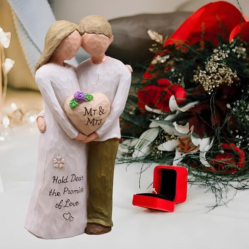 هدايا زفاف الذكرى السنوية للزوجين - إشراك زواج أعياد عيد ميلاد الأفكار لزوج الزوج ، والراتنج المرسومة باليد السيد والسيدة تمثال ، هدية رومانسية للزوجين (وردي) in Kuwait