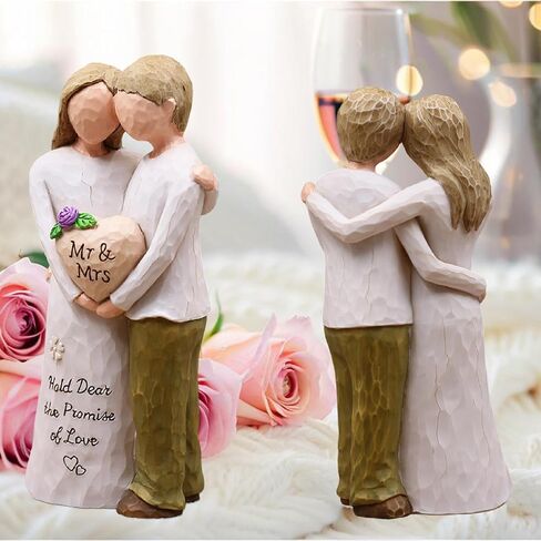 هدايا زفاف الذكرى السنوية للزوجين - إشراك زواج أعياد عيد ميلاد الأفكار لزوج الزوج ، والراتنج المرسومة باليد السيد والسيدة تمثال ، هدية رومانسية للزوجين (وردي) in Kuwait