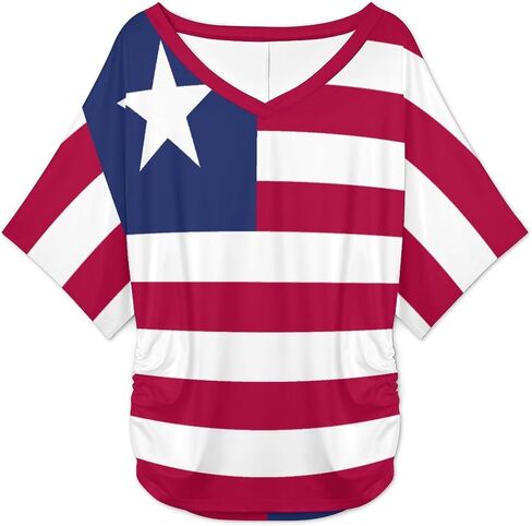 Liberia Flag Women's Unique V-Neck Short Sleeve Shirt T-Shirts Summer Casual Basic Loose Fit Tees Top in Kuwait