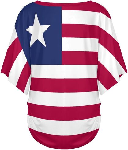 Liberia Flag Women's Unique V-Neck Short Sleeve Shirt T-Shirts Summer Casual Basic Loose Fit Tees Top in Kuwait