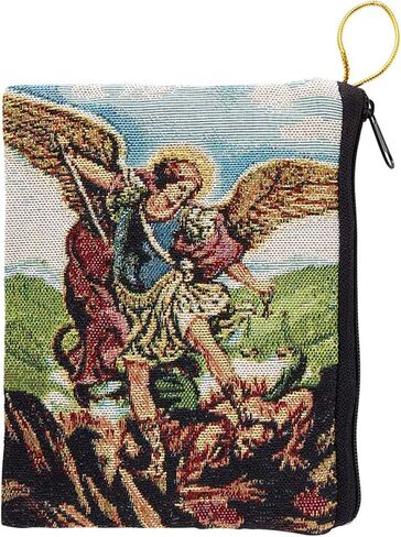 Needzo Saint Michael Tapestry Rosary Bag with Zipper Closure, Gift for Catholic Women, 4 x 6 Inches in Saudi Arabia