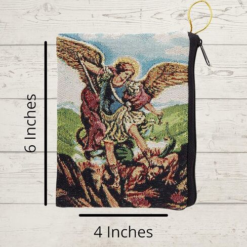 Needzo Saint Michael Tapestry Rosary Bag with Zipper Closure, Gift for Catholic Women, 4 x 6 Inches in Saudi Arabia