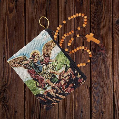 Needzo Saint Michael Tapestry Rosary Bag with Zipper Closure, Gift for Catholic Women, 4 x 6 Inches in Saudi Arabia