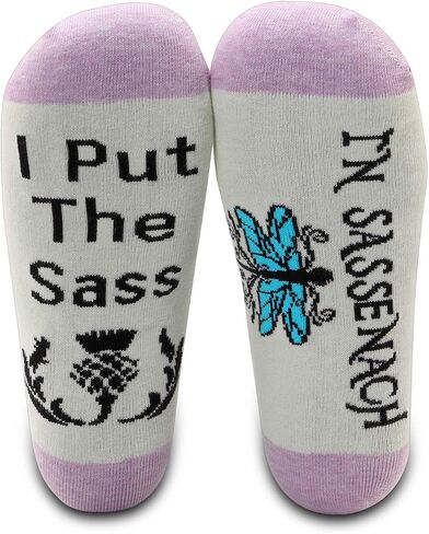 G2TUP Dragonfly Thistle Gaelic Socks Claire & Jamie Fans Gift I Put The Sass in Sassenach Socks Frank & Jonathan Merch in Kuwait
