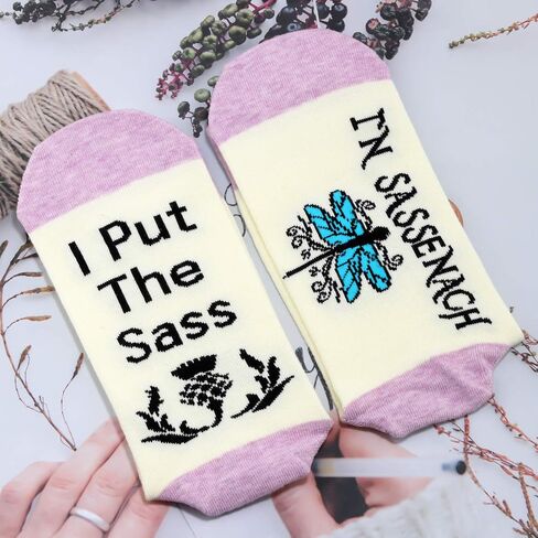 G2TUP Dragonfly Thistle Gaelic Socks Claire & Jamie Fans Gift I Put The Sass in Sassenach Socks Frank & Jonathan Merch in Kuwait