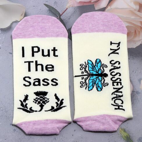 G2TUP Dragonfly Thistle Gaelic Socks Claire & Jamie Fans Gift I Put The Sass in Sassenach Socks Frank & Jonathan Merch in Kuwait
