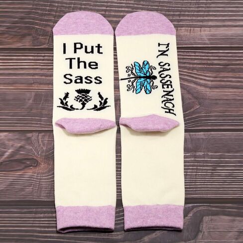 G2TUP Dragonfly Thistle Gaelic Socks Claire & Jamie Fans Gift I Put The Sass in Sassenach Socks Frank & Jonathan Merch in Kuwait