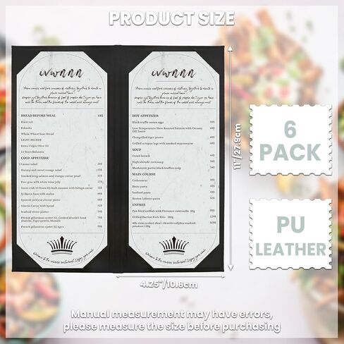 Menu Holder 6 Pack PU Leather Menu Covers 4.25" x 11" Single Pocket Menu Holders Restaurant Menu Covers for Bars, Cafes, and Wine Lists (1 View, 6 Pack) in Kuwait