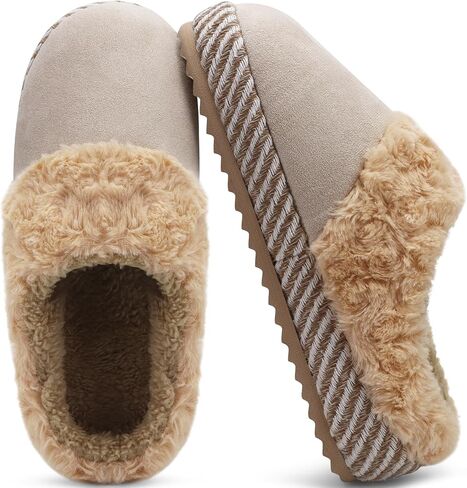ONCAI Womam Slippers with Cushion Yoga Mat Faux Fur Lining Fuzzy Suede Warm Winter House Slippers Shoes Ladies Indoor and Outdoor Cozy Rubber Sole US Size 5-11 in Saudi Arabia