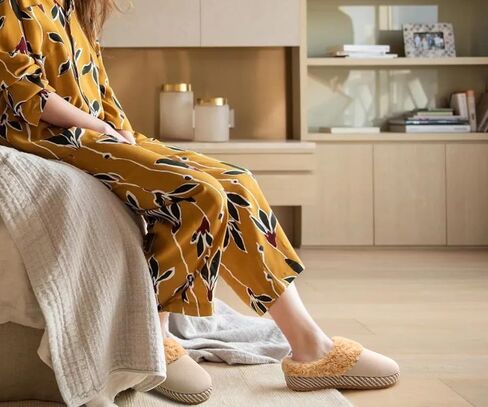ONCAI Womam Slippers with Cushion Yoga Mat Faux Fur Lining Fuzzy Suede Warm Winter House Slippers Shoes Ladies Indoor and Outdoor Cozy Rubber Sole US Size 5-11 in Saudi Arabia