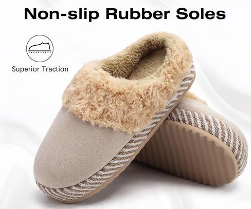 ONCAI Womam Slippers with Cushion Yoga Mat Faux Fur Lining Fuzzy Suede Warm Winter House Slippers Shoes Ladies Indoor and Outdoor Cozy Rubber Sole US Size 5-11 in Saudi Arabia
