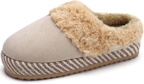 ONCAI Womam Slippers with Cushion Yoga Mat Faux Fur Lining Fuzzy Suede Warm Winter House Slippers Shoes Ladies Indoor and Outdoor Cozy Rubber Sole US Size 5-11 in Saudi Arabia