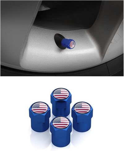 4PCS Ameican Flag Car Tire Valve Stem Cap, Hexagon Shape Vehicle Stem Covers with O Rubber Seal, Aluminum Alloy Patriotic Auto Air Dust Protection Accessories, Universal Fit (Blue) in Saudi Arabia