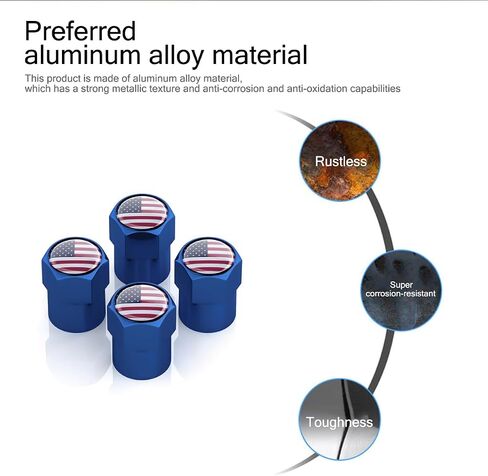 4PCS Ameican Flag Car Tire Valve Stem Cap, Hexagon Shape Vehicle Stem Covers with O Rubber Seal, Aluminum Alloy Patriotic Auto Air Dust Protection Accessories, Universal Fit (Blue) in Saudi Arabia