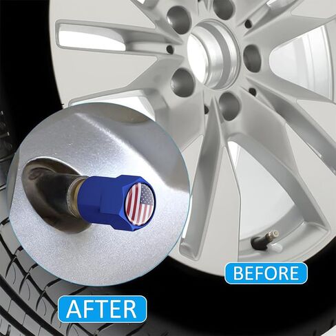 4PCS Ameican Flag Car Tire Valve Stem Cap, Hexagon Shape Vehicle Stem Covers with O Rubber Seal, Aluminum Alloy Patriotic Auto Air Dust Protection Accessories, Universal Fit (Blue) in Saudi Arabia