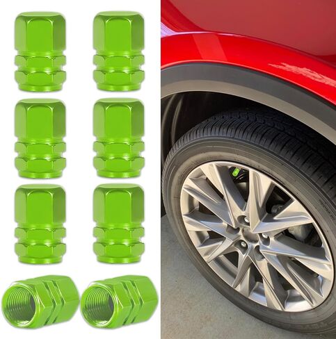 8PCS Car Tire Valve Stem Cap, Air Cap Cover, Anti-Corrosion Aluminum Alloy Valve Stem Dust Cap with Rubber Seal, Universal Wheel Valve Cover Accessories for Car SUV Bike Truck (Green, 8PCS) in Saudi Arabia