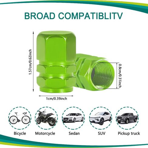 8PCS Car Tire Valve Stem Cap, Air Cap Cover, Anti-Corrosion Aluminum Alloy Valve Stem Dust Cap with Rubber Seal, Universal Wheel Valve Cover Accessories for Car SUV Bike Truck (Green, 8PCS) in Saudi Arabia
