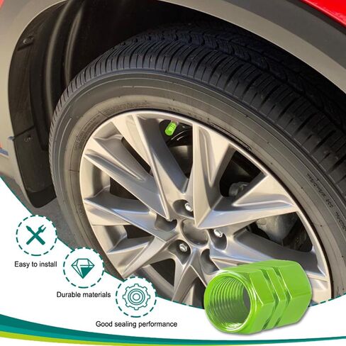 8PCS Car Tire Valve Stem Cap, Air Cap Cover, Anti-Corrosion Aluminum Alloy Valve Stem Dust Cap with Rubber Seal, Universal Wheel Valve Cover Accessories for Car SUV Bike Truck (Green, 8PCS) in Saudi Arabia