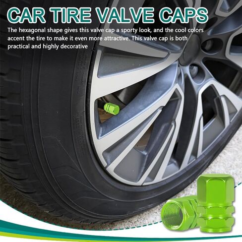 8PCS Car Tire Valve Stem Cap, Air Cap Cover, Anti-Corrosion Aluminum Alloy Valve Stem Dust Cap with Rubber Seal, Universal Wheel Valve Cover Accessories for Car SUV Bike Truck (Green, 8PCS) in Saudi Arabia