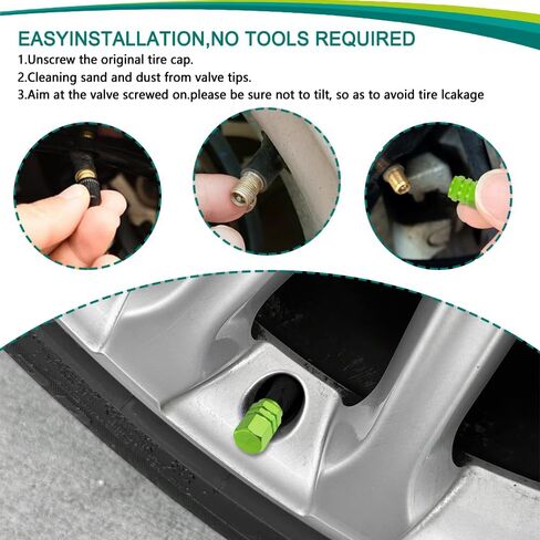 8PCS Car Tire Valve Stem Cap, Air Cap Cover, Anti-Corrosion Aluminum Alloy Valve Stem Dust Cap with Rubber Seal, Universal Wheel Valve Cover Accessories for Car SUV Bike Truck (Green, 8PCS) in Saudi Arabia
