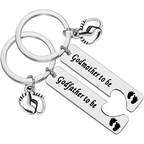 New Godparent Keychain Gifts Godmother to Be Godfather to Be Keychain Set with Baby Footprint Charm Godparents Proposal Gift Pregnancy Announcement for Godmother Godfather
