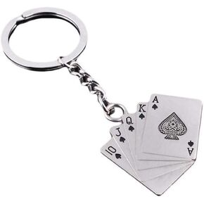 Art Attack Silvertone Metal Playing Cards Coming Up Spades Royal Flush Poker Bag Charm Pendant Keychain