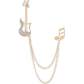 Fashion Guitar Long Chain Lapel Brooch Pin with Music Note Rhinestone Musical Instrument Tassel Pins for Women Girls Men Suit Sweater Coat Jacket Backpack Brooches Pins Musician Party Clothes Accessories Jewelry Gifts