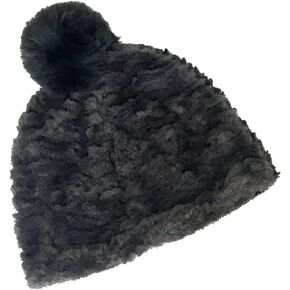 Sprigs Textured Faux Fur Beanie for Women with Pom Pom, Warm Fuzzy Beanie Winter Hat