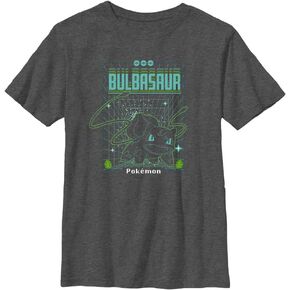 Pokemon Kids Bulbasaur Grid Boys Short Sleeve Tee Shirt