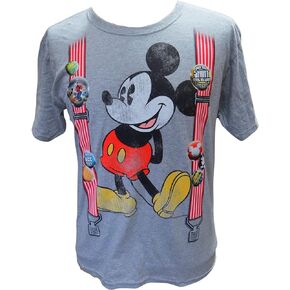 Disney Youth Boys Tee Mickey Suspenders Gray Medium