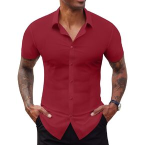 Stretch Dress Shirts for Men Short Sleeve Slim Fit Casual Button Down Shirts Muscle Fit Men's Dress Shirts