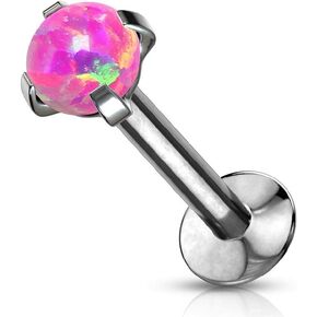 Pierced Owl - 16GA Synthetic Opal Stainless Steel Threadless Push In Flat Back Labret Monroe Lip Cartilage Tragus Earring Stud