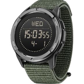 Men's Digital Watch Pedometer Step Counter Watches Military Compass Waterproof Wrist Watch Tactical Sport Watch Calories Counter Pacer Running Wristwatch Black Green