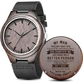 Engraved Wood Watches Mens Gifts – Thanksgiving Christmas Fathers Day Valentines Gifts for Husband Dad Son Boyfriend Groomsmen