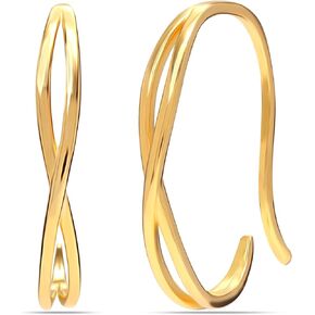 Charmsy 925 Sterling Silver 14K Gold Plated Lightweight Italian Design Open Oval Shape Twist Small Pull Through Hoop Earrings Trendy Jewelry Gift for Women Teens 25 MM