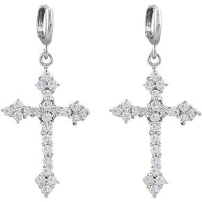 SELOVO Fashion Earrings Silver Tone Cross Cubic Zirconia Drop Earrings