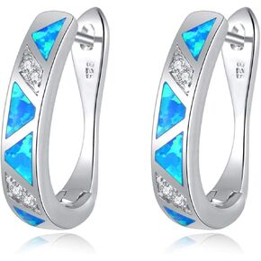 CiNily Womens Hoop Earrings White Gold Plated Opal Huggie Earrings Gemstone Jewelry Gift