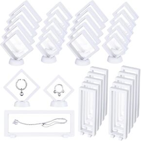 30 Pack 3D Floating Display Stand Floating Frame Display Case Coin Display Holder with Base Transparent PE Jewelry Storage Box Black Freeze Seal Frame for Jewelry,Specimen,Medallions( Black)