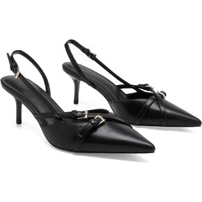 Heeled Slingback Kitten Heels for Women Closed Pointed Toe Pumps with Buckles