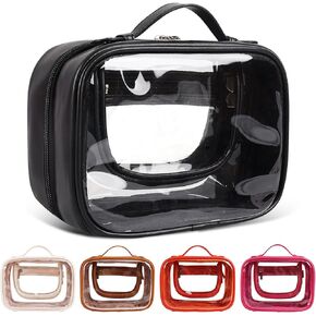 حقيبة تنظيم المكياج الشفافة من XSUIOY، حقائب مستحضرات تجميل للسفر ذات سعة كبيرة مع مقابض حقيبة مستحضرات تجميل مقاومة للماء وحقائب أدوات الزينة تناسب حمل حقيبة تخزين الأساسيات للنساء (وردي) in Kuwait