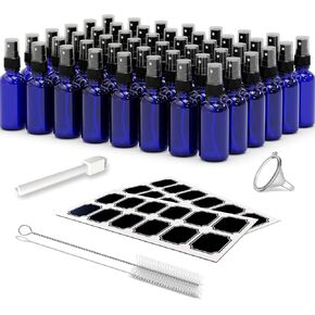 Nevlers 48pk Blue Small Glass Spray Bottles 2 Oz |Versatile Dark Glass Spray Bottles Mist Sprayer | Ultra Fine Mist Spray Bottle for Face, Spritz Bottle for Hair, Atomizer Spray Bottle for Oil &More