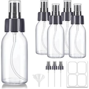Tecohouse Glass Spray Bottles 2 oz, Small Glass Spray Bottle 5 Pack for Essential Oils, Cleaning Solutions, Plants, Hair Mister, with Labels, Funnel, Pipettes-Clear