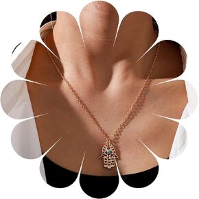 Andelaisi Boho Hamsa Necklace Gold Hamsa Choker Necklace Vintage Fatima Hand Pendant Necklace Vintage Hamsa Hand Necklace Jewelry for Women and Girls